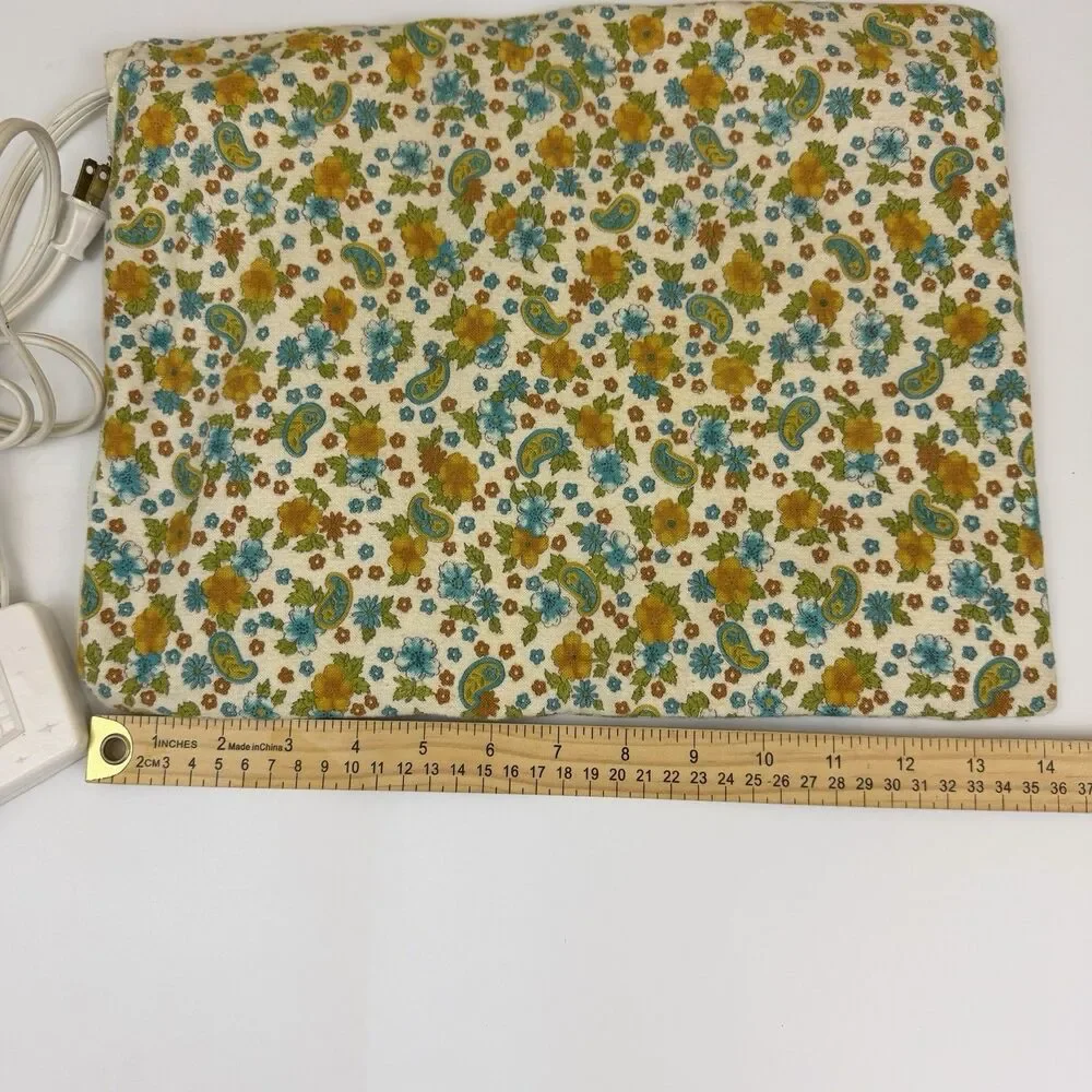 Vintage Neco Electric Heating Pad Floral Paisley Fabric Cover Therma Dial Retro